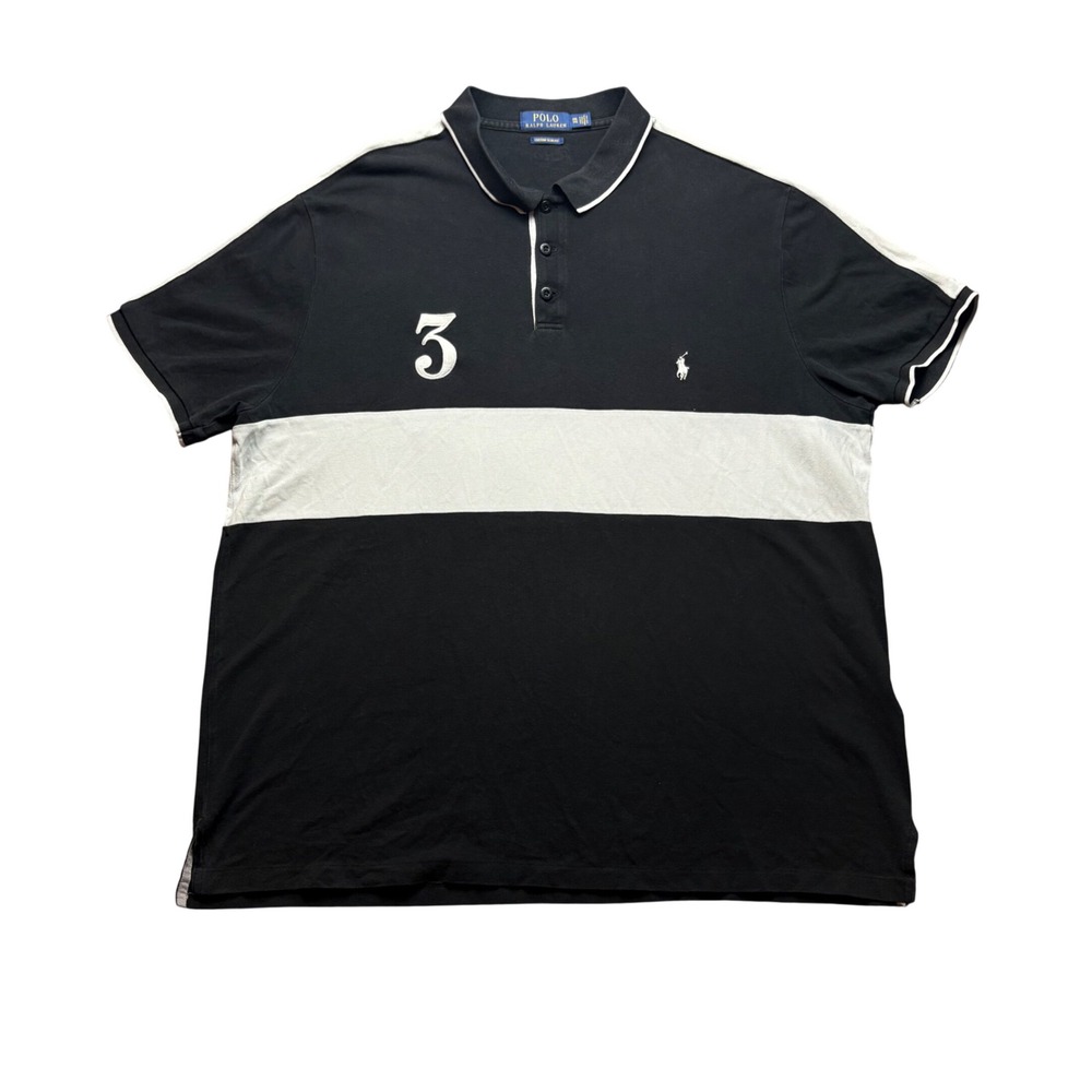 Polo Ralph Lauren Polo Shirt Mens XXL Black White Stripe Custom Slim Fit Pony